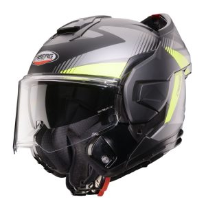 Casca modulabila (flip-back) Caberg model Trip SV Lunar L6 negru/gri/galben fluor mat Pinlock ready - lentila Pinlock inclusa