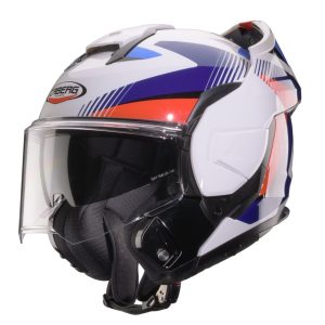 Casca modulabila (flip-back) Caberg model Trip SV Lunar O5 alb/rosu/albastru lucios Pinlock ready - lentila Pinlock inclusa